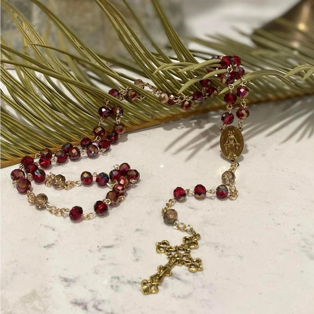 Red Rosary with Gold Accent